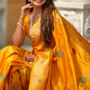 Admirable Yellow Soft Banarasi Silk Saree With Angelic Blouse Piece
