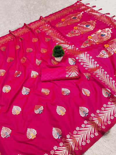 Surreptitious Dark Pink Soft Banarasi Silk Saree With Ideal Blouse Piece