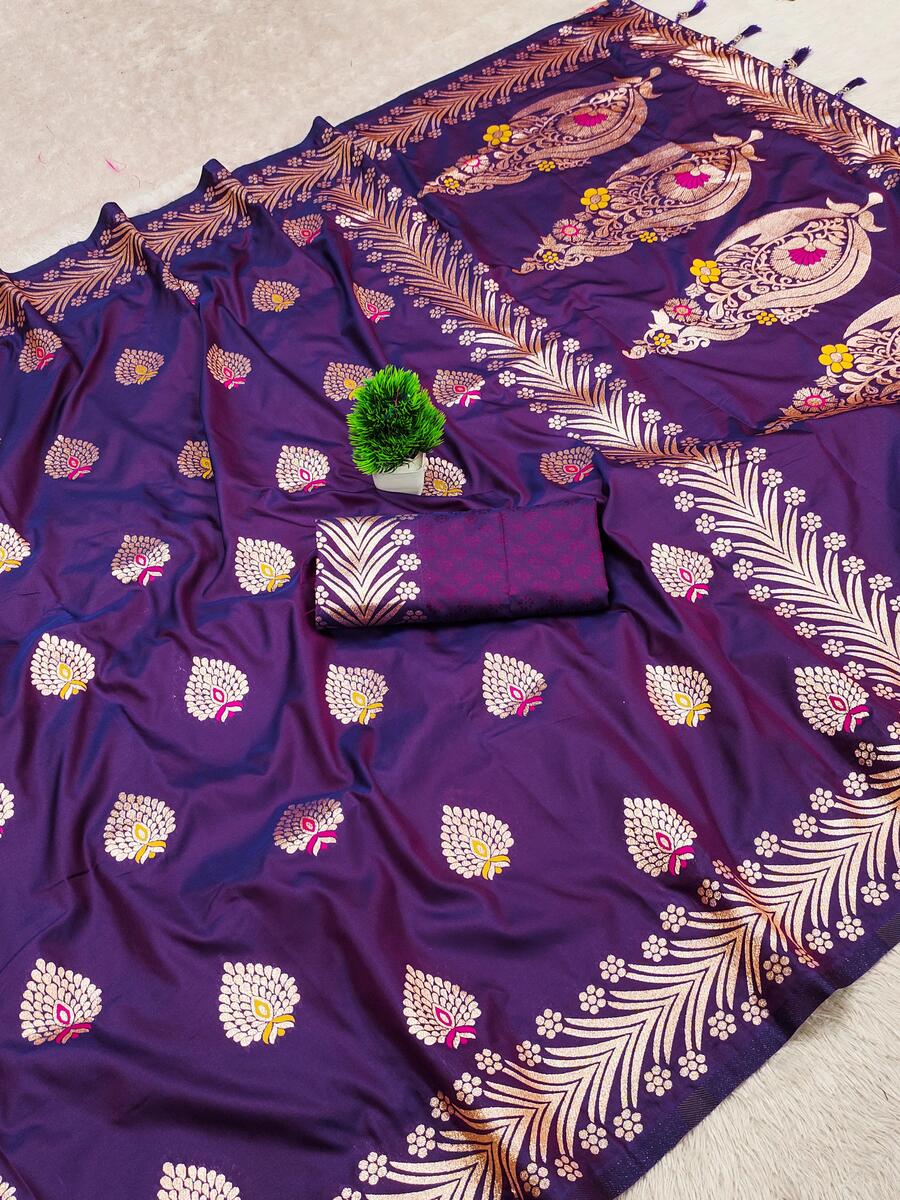 Lassitude Royal Purple Soft Banarasi Silk Saree With Murmurous Blouse Piece