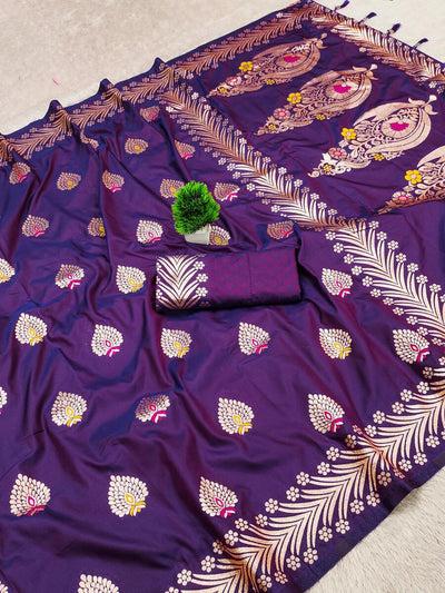 Lassitude Royal Purple Soft Banarasi Silk Saree With Murmurous Blouse Piece