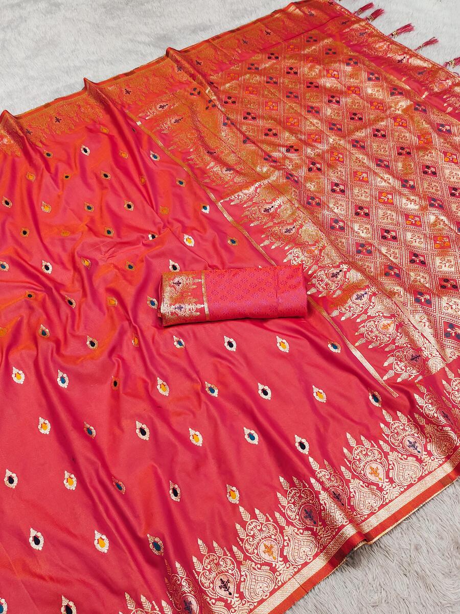 Glittering Pink Soft Banarasi Silk Saree With Cynosure Blouse Piece