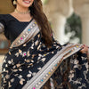 Surreptitious Black Soft Banarasi Silk Saree With Nemesis Blouse Piece