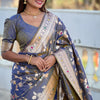 Engrossing Blue Soft Banarasi Silk Saree With Desiring Blouse Piece