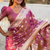 Captivating Lavender Soft Banarasi Silk Saree With Delectable Blouse Piece