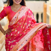 Proficient Pink Soft Banarasi Silk Saree With Beguiling Blouse Piece
