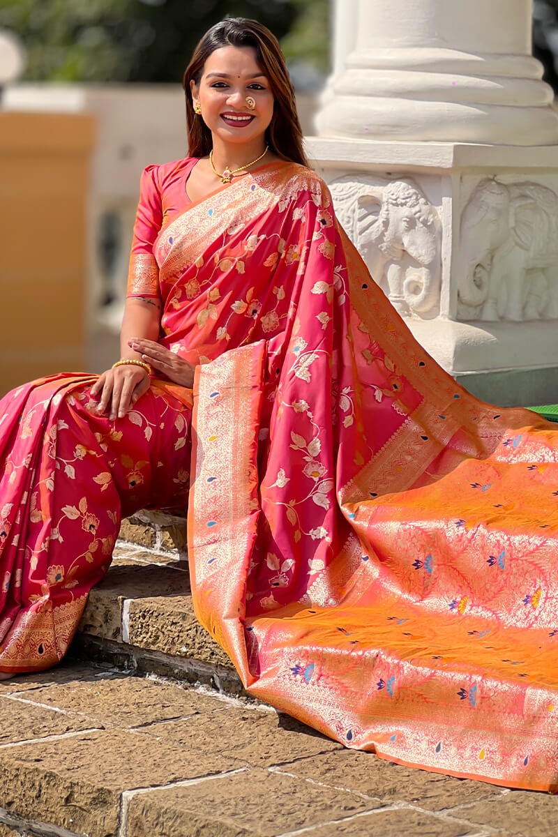 Proficient Pink Soft Banarasi Silk Saree With Beguiling Blouse Piece