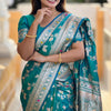 Luxuriant Rama Soft Banarasi Silk Saree With Elaborate Blouse Piece