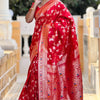 Ornate Red Soft Banarasi Silk Saree With Ephemeral Blouse Piece