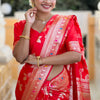 Ornate Red Soft Banarasi Silk Saree With Ephemeral Blouse Piece