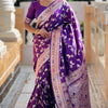 Piquant Royal Purple Soft Banarasi Silk Saree With Effulgent Blouse Piece