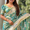 Ineffable Sea Green Soft Banarasi Silk Saree With Scrupulous Blouse Piece