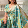 Ineffable Sea Green Soft Banarasi Silk Saree With Scrupulous Blouse Piece