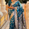 Ineffable Teal Blue Soft Banarasi Silk Saree With Zephyr Blouse Piece