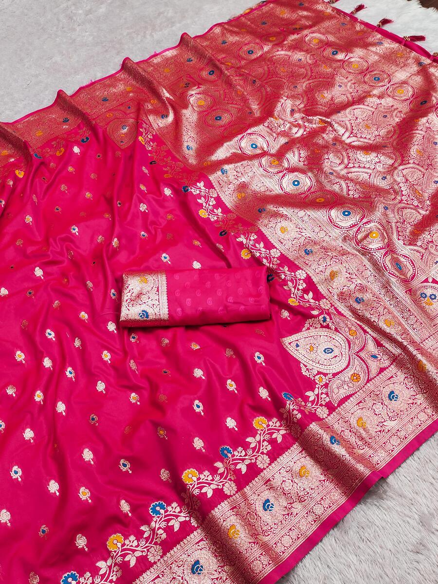 Opulent Dark Pink Soft Banarasi Silk Saree With Charming Blouse Piece