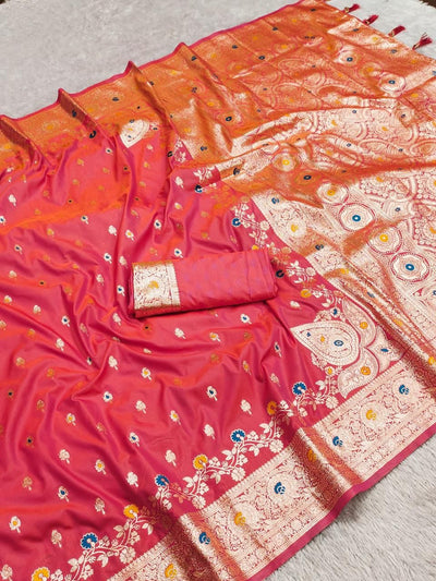 Amiable Pink Soft Banarasi Silk Saree With Improbable Blouse Piece