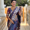 Pretty Dark Grey Soft Banarasi Silk Saree With Ratatouille Blouse Piece