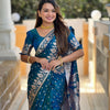 Delectable Teal Blue Soft Banarasi Silk Saree With Prettiest Blouse Piece