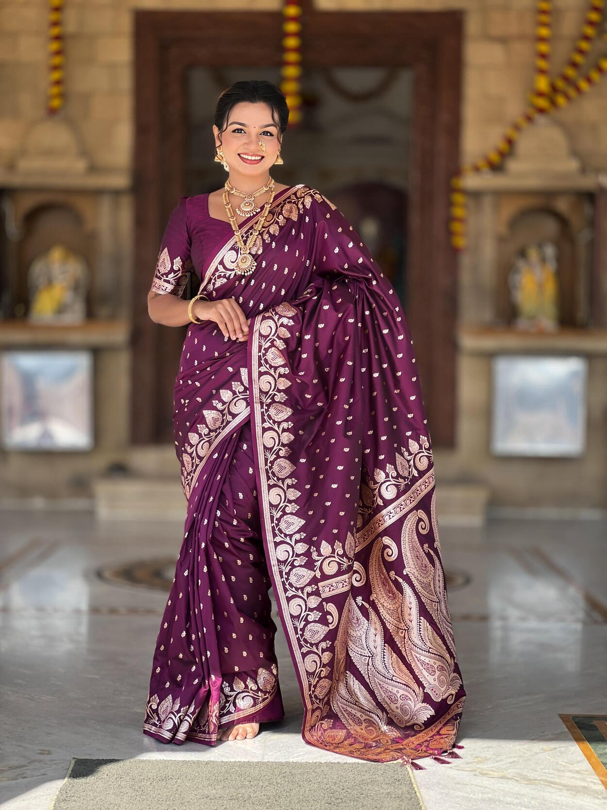 Flameboyant Wine Soft Banarasi Silk Saree With Inspiring Blouse Piece