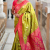Improbable Mehndi Soft Banarasi Silk Saree With Resplendent Blouse Piece