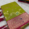 Improbable Mehndi Soft Banarasi Silk Saree With Resplendent Blouse Piece