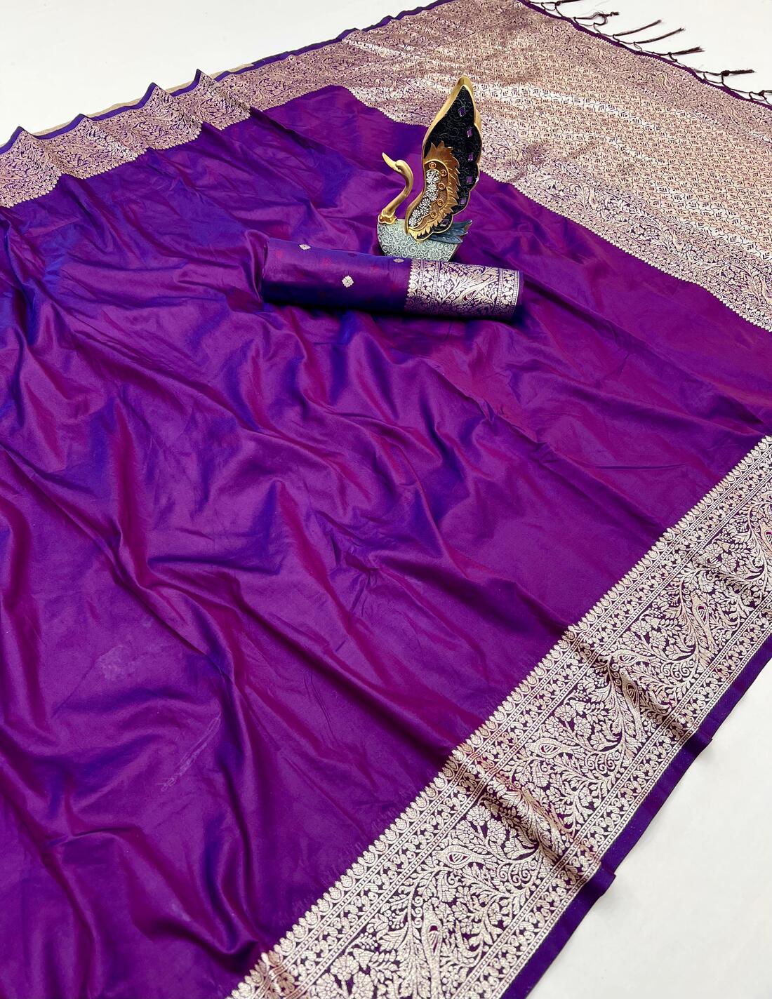 Blooming Purple Soft Banarasi Silk Saree With Nemesis Blouse Piece