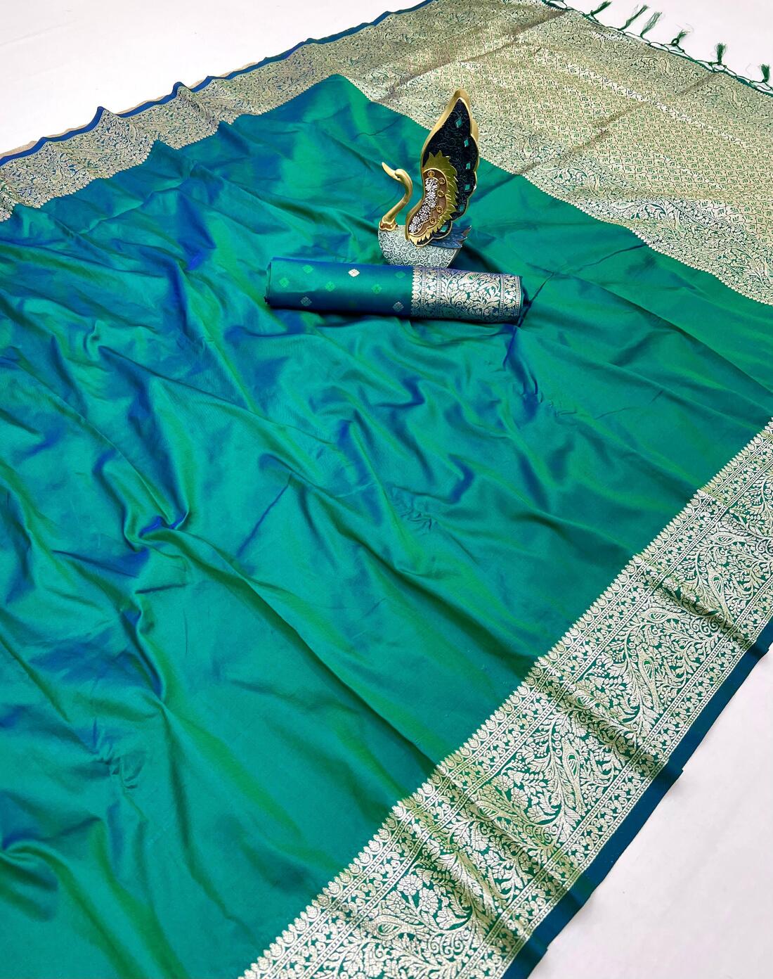 Ravishing Sea Green Soft Banarasi Silk Saree With Designer Blouse Piece
