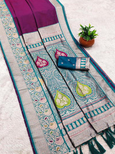 Felicitous Wine Soft Banarasi Silk Saree With Ebullience Blouse Piece