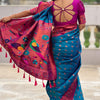 Glittering Firozi Paithani Silk Saree With Imaginative Blouse Piece