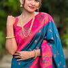 Ephemeral Teal Blue Paithani Silk Saree With Dalliance Blouse Piece