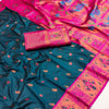 Ephemeral Teal Blue Paithani Silk Saree With Dalliance Blouse Piece