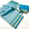 Vibrant Sky Soft Banarasi Silk Saree With Enigmatic Blouse Piece