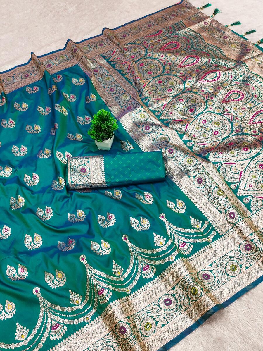 Stylish Sea Green Soft Banarasi Silk Saree With Desirable Blouse Piece