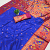 Deserving Royal Blue Paithani Silk Saree With Adorable Blouse Piece