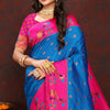 Capricious Blue Paithani Silk Saree With Glowing Blouse Piece