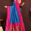 Capricious Blue Paithani Silk Saree With Glowing Blouse Piece