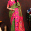 Delightful Green Paithani Silk Saree With Twirling Blouse Piece