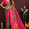 Breathtaking Mehndi Paithani Silk Saree With Designer Blouse Piece