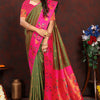 Breathtaking Mehndi Paithani Silk Saree With Designer Blouse Piece