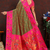 Breathtaking Mehndi Paithani Silk Saree With Designer Blouse Piece