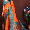Surpassing Orange Paithani Silk Saree With Ethnic Blouse Piece