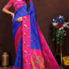 Invaluable Royal Blue Paithani Silk Saree With Skinny Blouse Piece