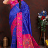 Invaluable Royal Blue Paithani Silk Saree With Skinny Blouse Piece