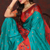 Sensational Sea Green Paithani Silk Saree With Amazing Blouse Piece