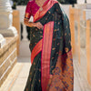 Impressive Dark Green Paithani Silk Saree With Adorning Blouse Piece