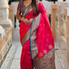 Sophisticated Dark Pink Paithani Silk Saree With Pretty Blouse Piece