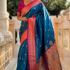 Beleaguer Rama Paithani Silk Saree With Conflate Blouse Piece