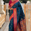 Panoply Teal Blue Paithani Silk Saree With Sumptuous Blouse Piece