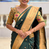 Marvellous Dark Green Paithani Silk Saree With Exuberant Blouse Piece
