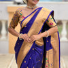 Jubilant Navy Blue Paithani Silk Saree With Ravishing Blouse Piece