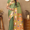 Redolent Mehndi Paithani Silk Saree With Sumptuous Blouse Piece
